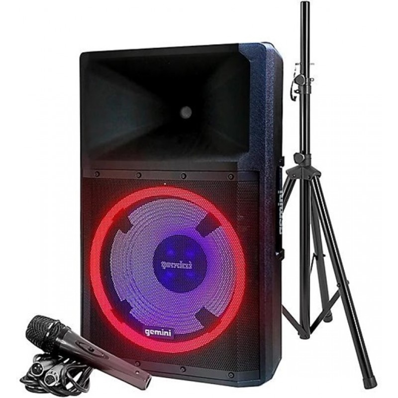 Gemini GSP-L2200PK Active 15" LED Portable Bluetooth Speaker With Stand and Mic