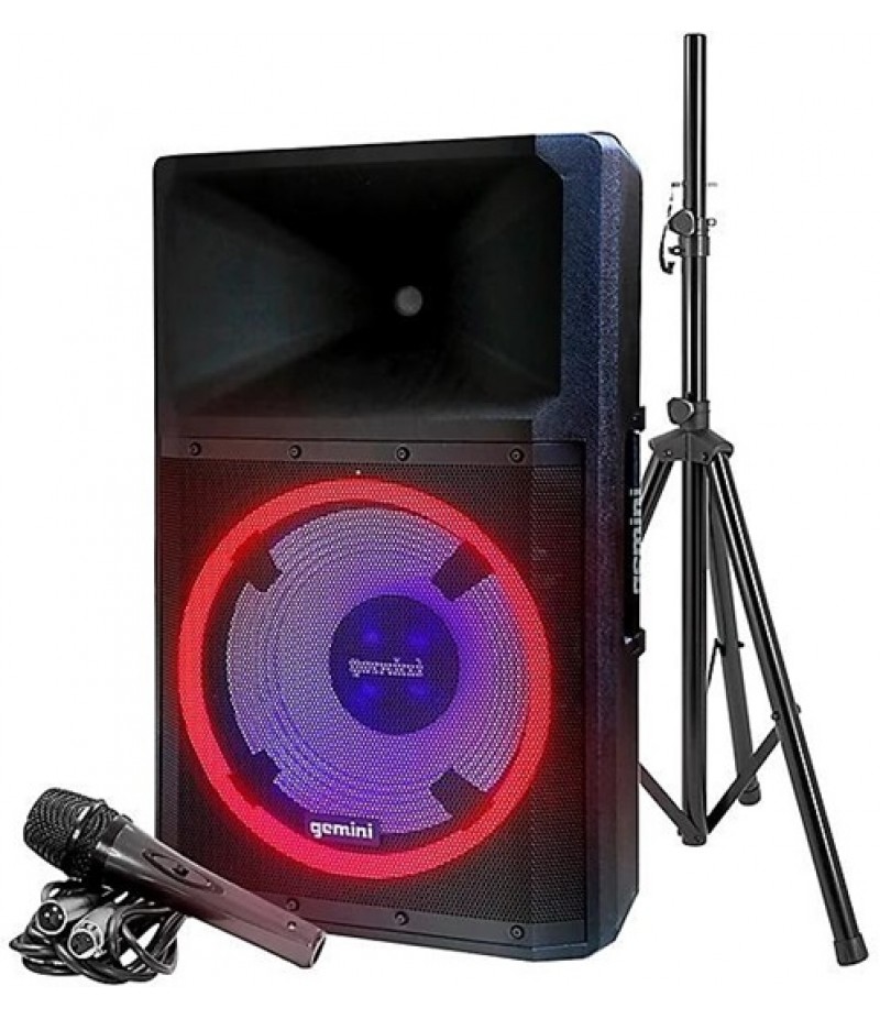 Gemini GSP-L2200PK Active 15 LED Portable Bluetooth Speaker With Stand and Mic