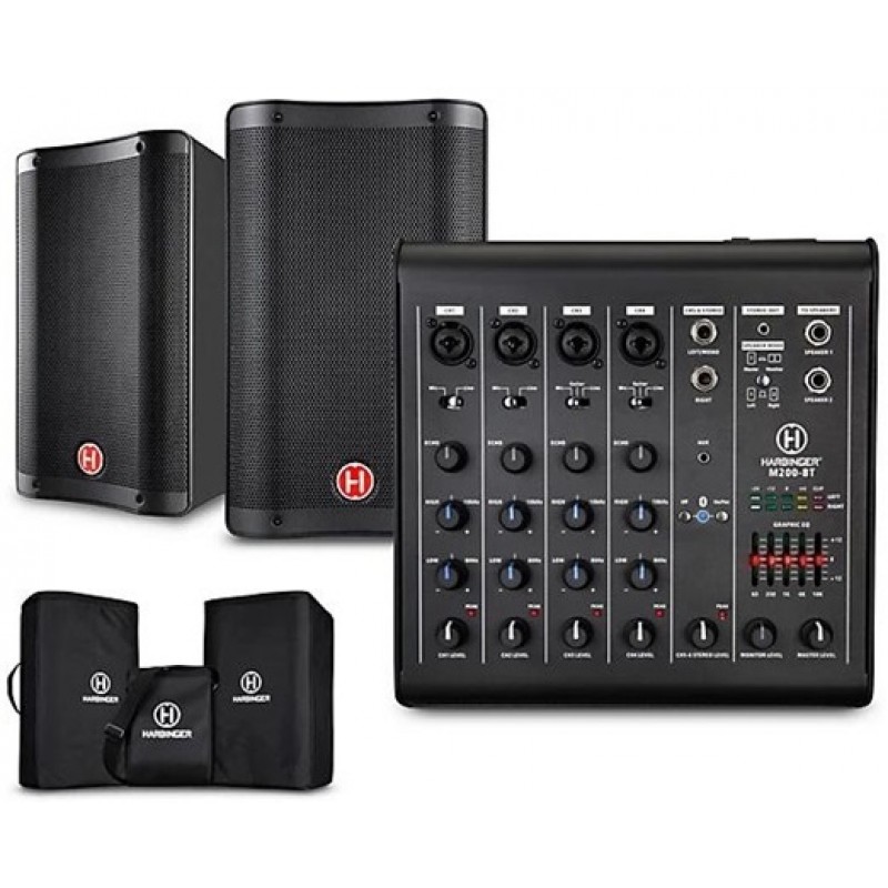 Harbinger M200-BT Portable PA System With Bluetooth and Custom Carry Bags 10" Mains