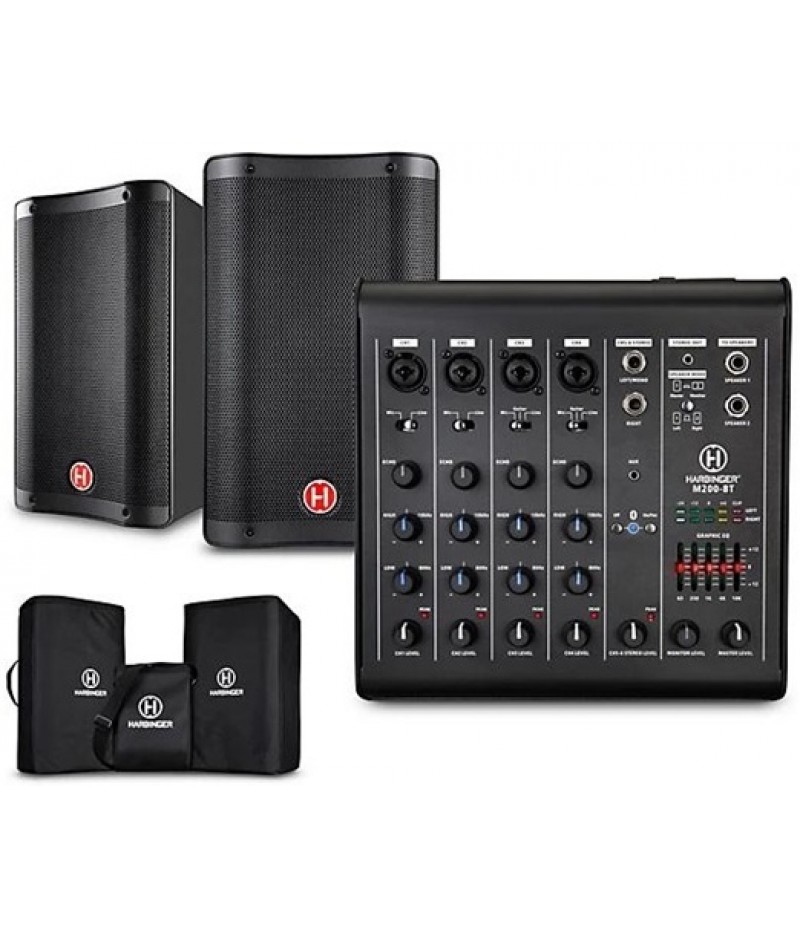 Harbinger M200-BT Portable PA System With Bluetooth and Custom Carry Bags 10" Mains