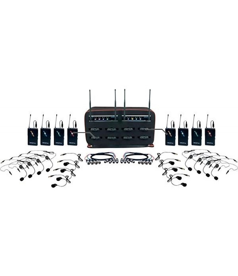 VocoPro MIB-QUAD-8B SYSTEM 8-Channel Wireless Headset/Lapel Mic-in-Bag Package, 900-927.2mHz